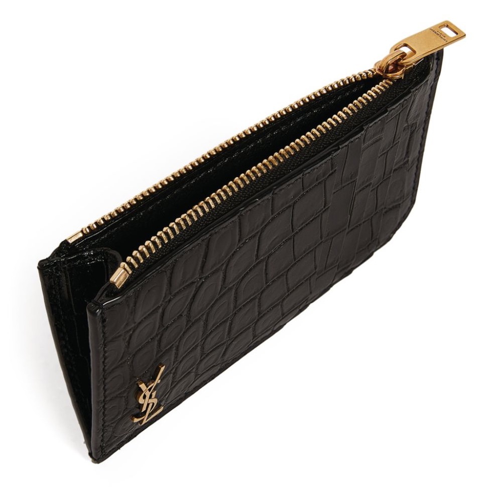 Brand NEW! YSL Saint Laurent Crocodile-Embossed Card Zipper Holder Case Wallet - Picture 4 of 12